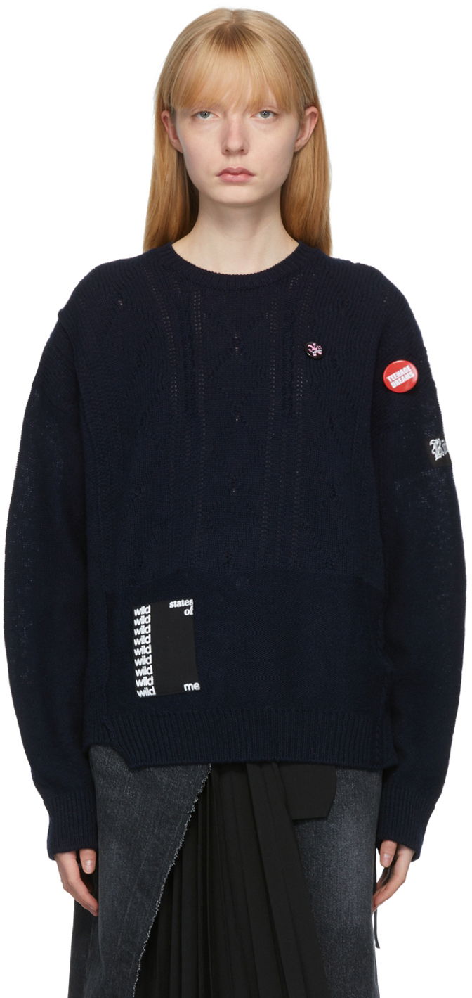 Пуловер RAF SIMONS Raf Simons Oversized Merino Reversed Braid Sweater Тъмно синьо | 211-W850, 0