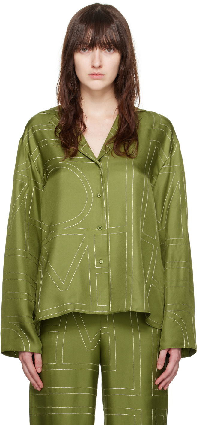 Риза TOTEME TOTEME Monogram Embroidered Shirt Зелено | 241-WRT976-FB0089, 0