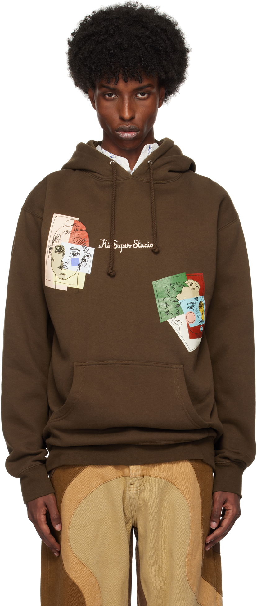 Суитчър KidSuper Sketched Faces Hoodie Кафяво | AW24-HD-07