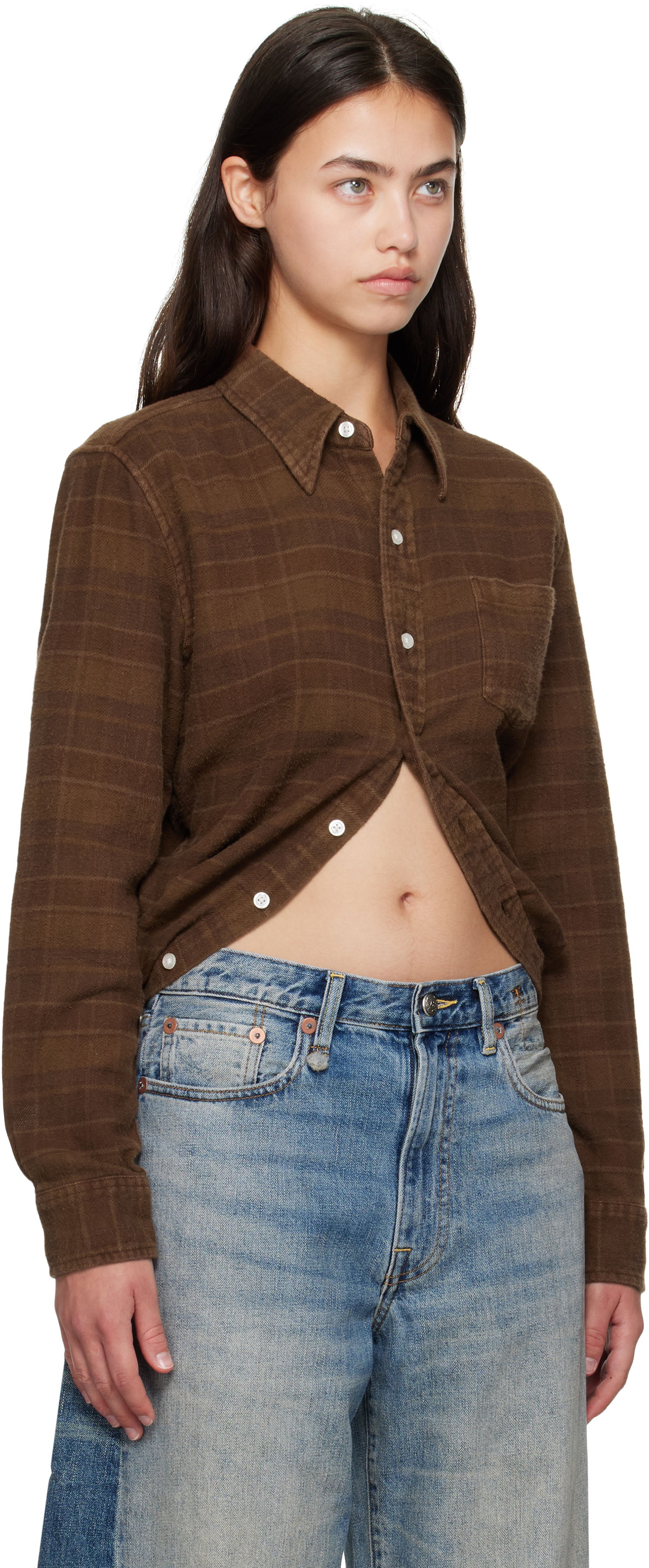 Риза R13 R13 Wrap Around Plaid Shirt Кафяво | R13WR433-R554B, 1