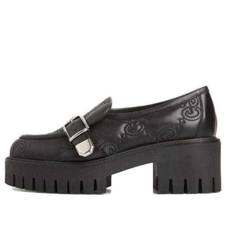 Кецове и обувки Gucci GG Matelass Slip-On Loafers with Block Heel Черно | 718388-AAA4F-1058