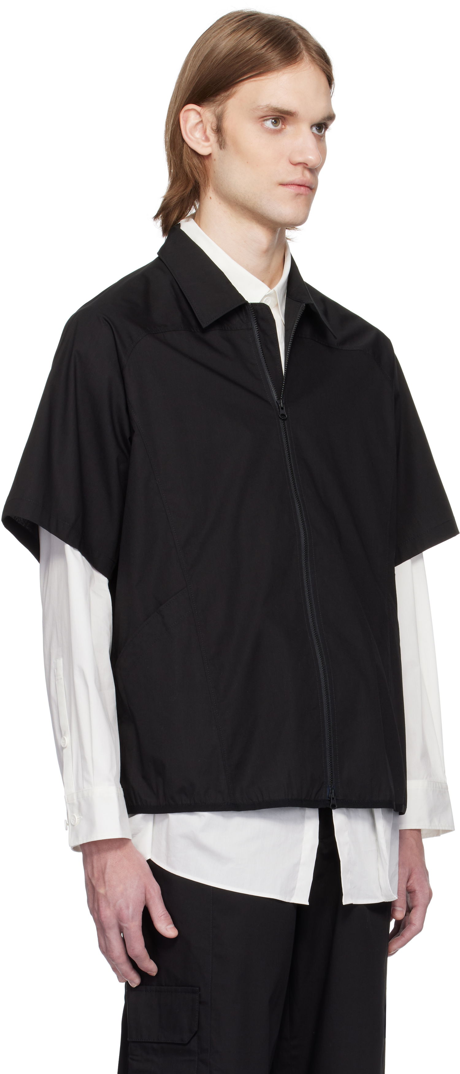 Риза GR10K GR10K Poplin Zip-Up Short Sleeve Shirt Черно | BG127084DI, 1