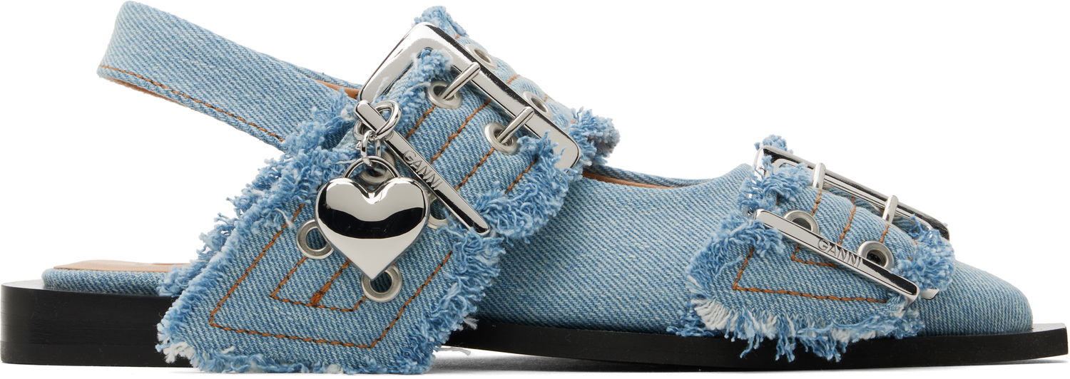 Pокля GANNI GANNI Charms Buckle Denim Flats Синьо | S2939, 0