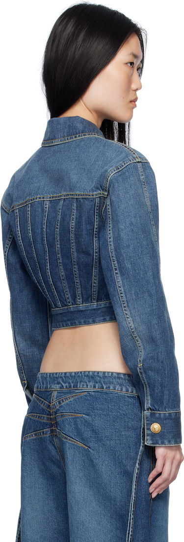 Яке Balmain Cropped Faded Denim Jacket Синьо | EF1TC180DF65, 2