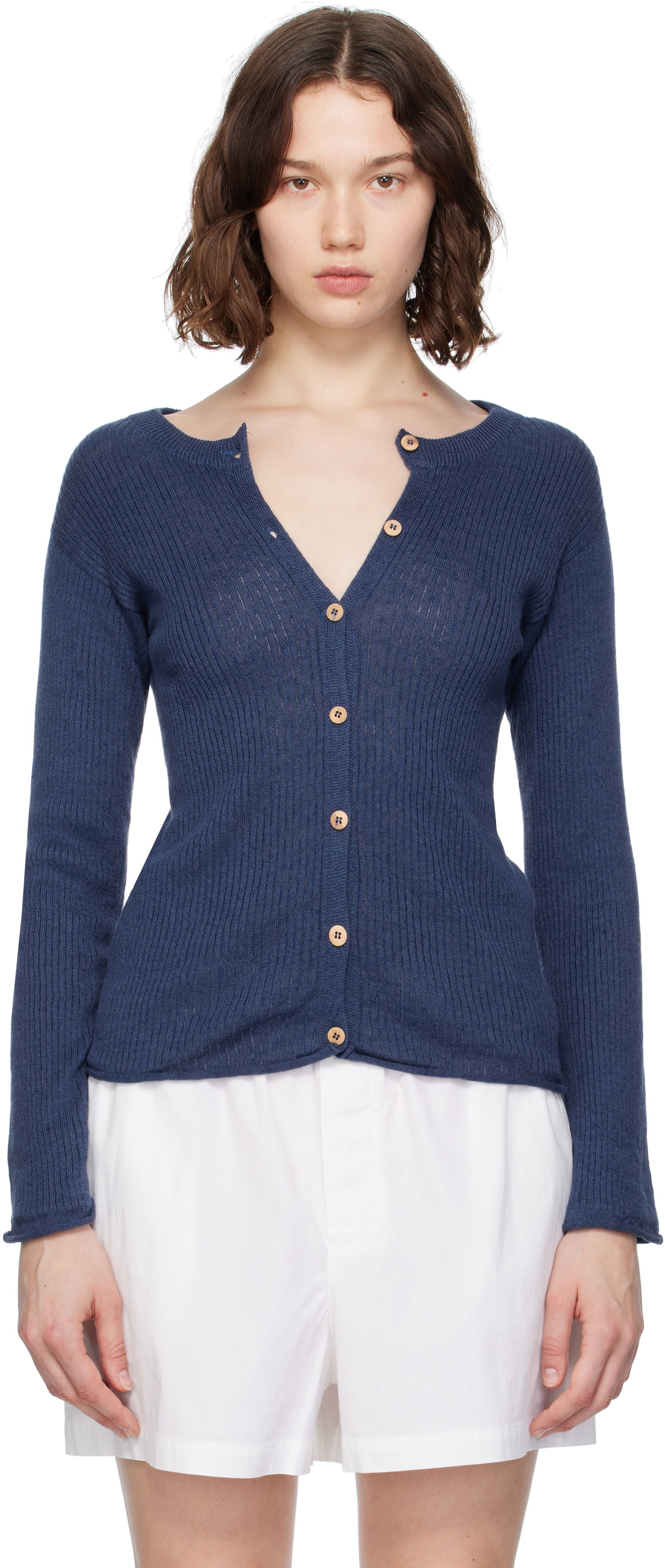 Пуловер Baserange Baserange Ribbed Knit Cardigan Синьо | KDRC-LI-SU25, 0