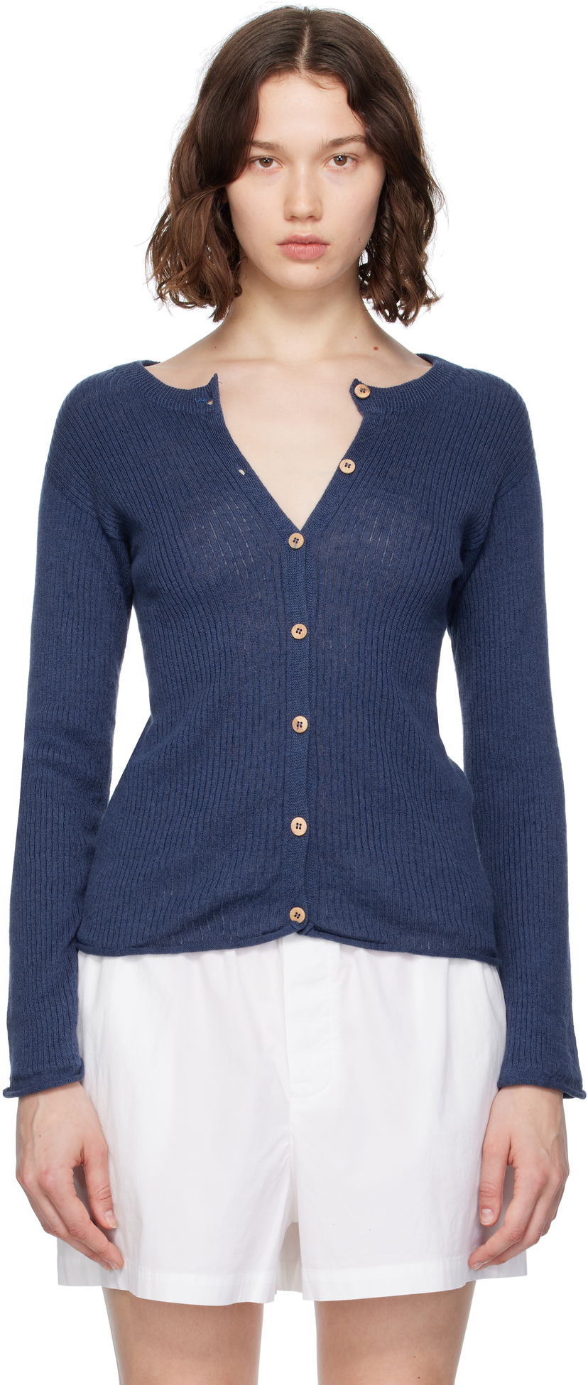 Пуловер Baserange Baserange Ribbed Knit Cardigan Синьо | KDRC-LI-SU25