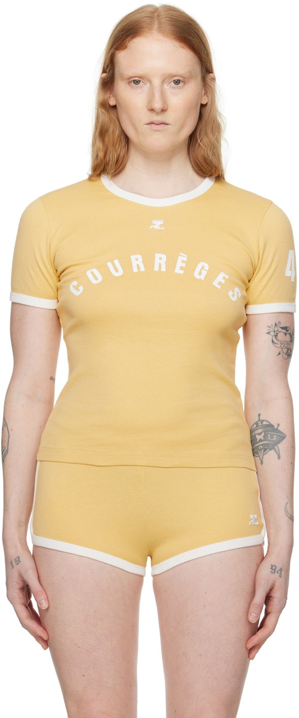 Тениска Courrèges Contrast Trim T-Shirt Жълто | 323JTS017JS0093