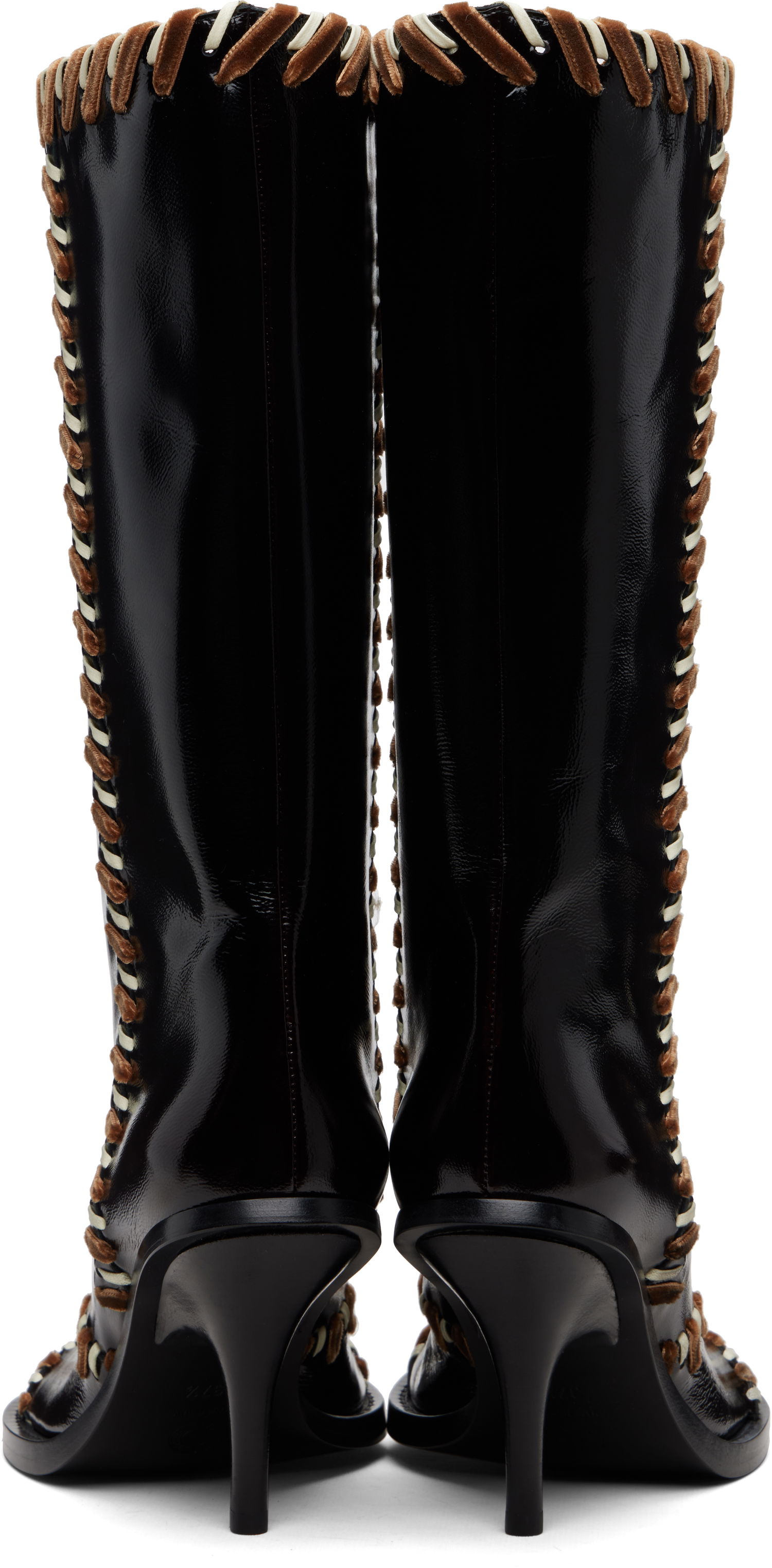 Кецове и обувки Dries Van Noten Dries Van Noten Round-Toe Whipstitched Stiletto Leather Boots Черно | 252-011731-119, 1