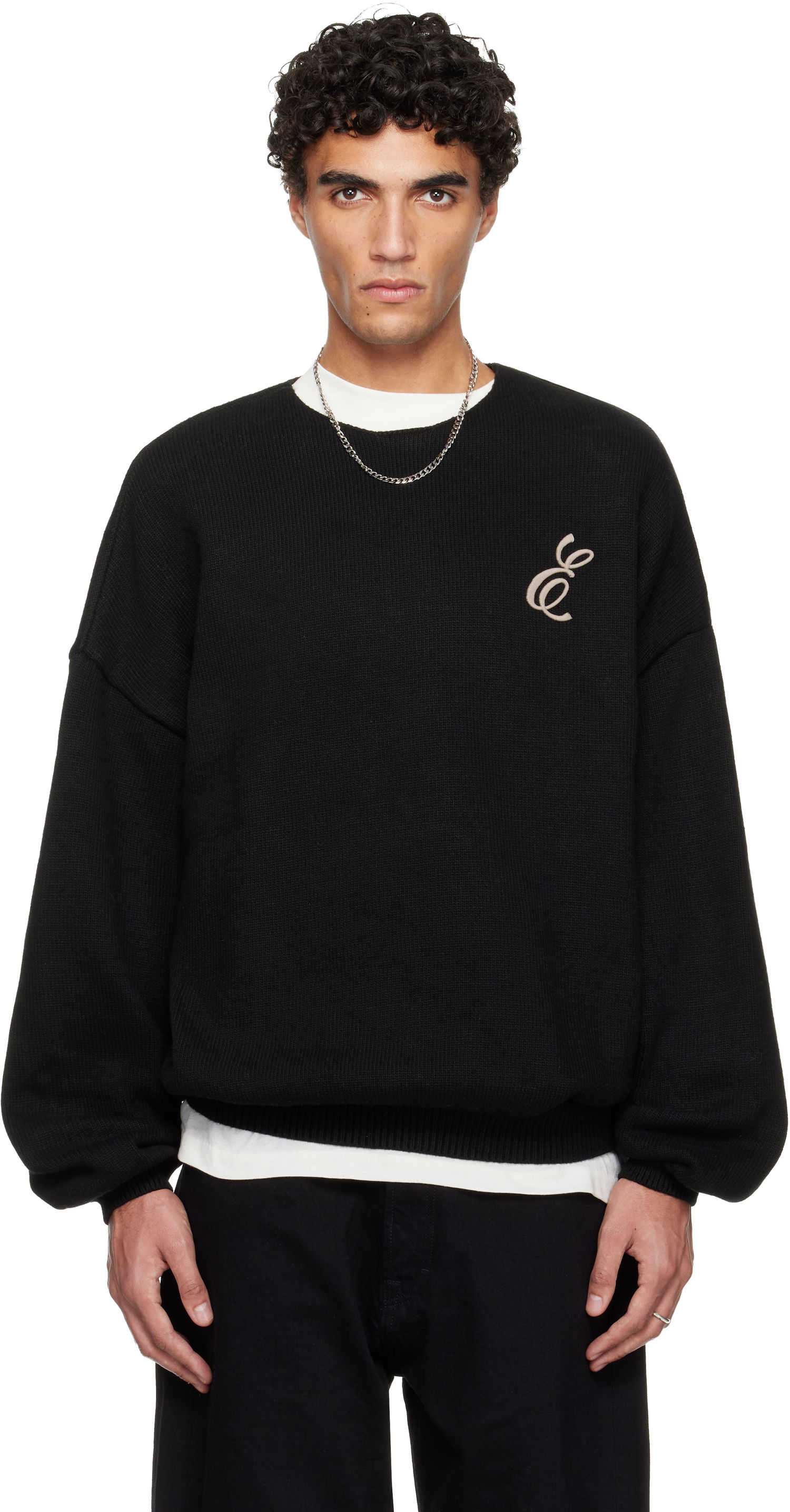 Пуловер Fear of God ESSENTIALS Holiday Embroidered Merino Crewneck Sweater Черно | 192HO254331F, 0