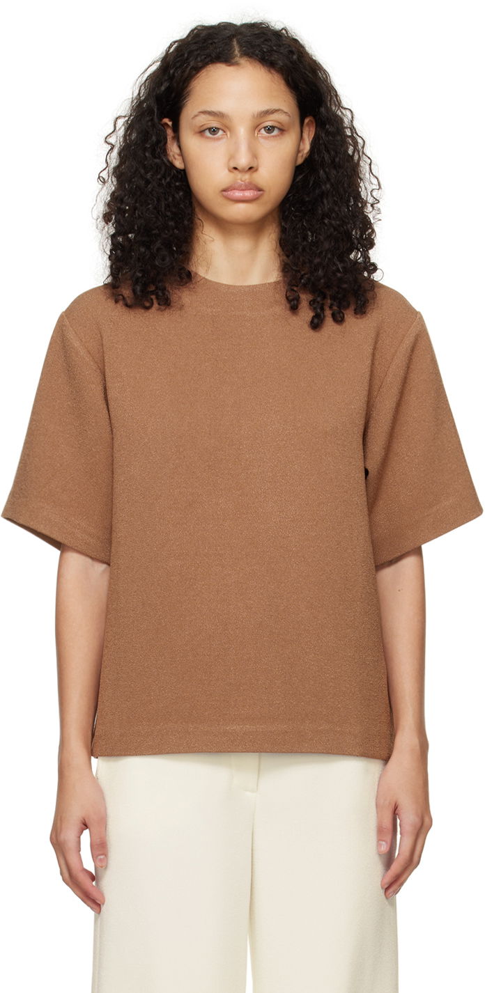 Тениска Anine Bing Maddie Relaxed-Fit Wool-Blend T-Shirt Кафяво | A-07-9806-200, 0