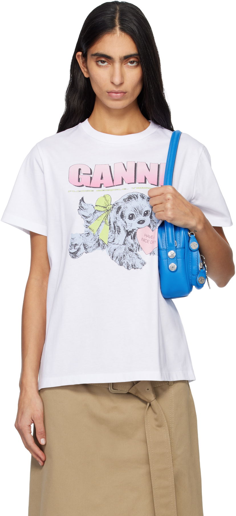Тениска GANNI Puppy Graphic T-shirt Бяло | T4334