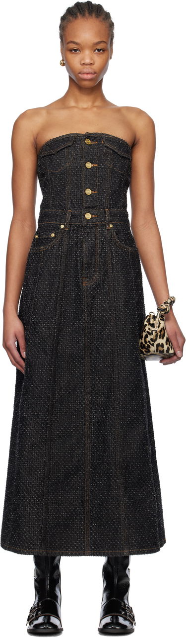 Pокля GANNI Ganni Fluffy Denim Corsage Maxi Dress Черно | J1662, 0