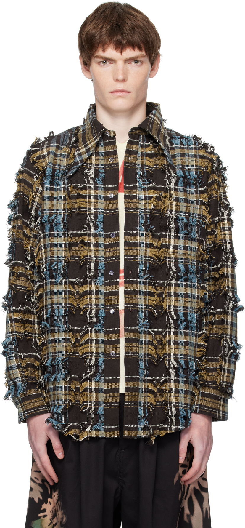 Риза Collina Strada Collina Strada Frayed Plaid Button-Up Shirt Кафяво | XX3063-B