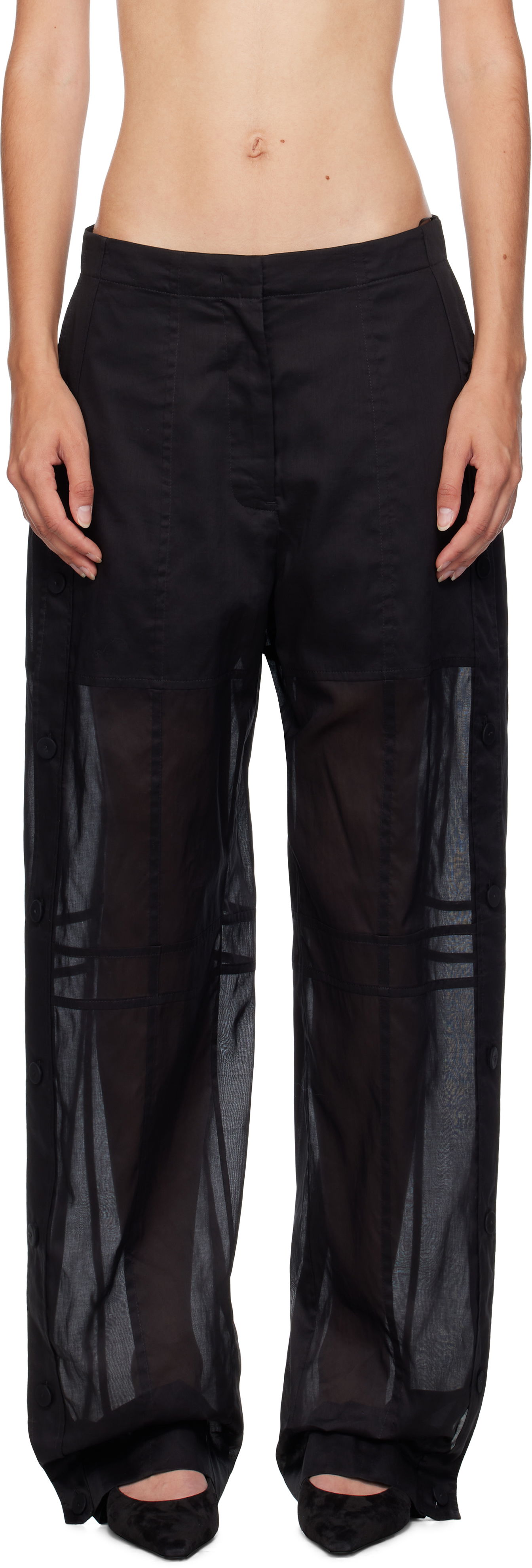 Панталони Jil Sander Jil Sander Cotton Muslin Snap Button Trousers Черно | J01KA0185_J45014, 0