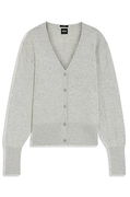 Relaxed-fit V-neck button-front cardigan in cashmere with ribbed trims