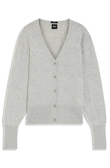 Пуловер BOSS Relaxed-fit V-neck button-front cardigan in cashmere with ribbed trims Сиво | 50548814