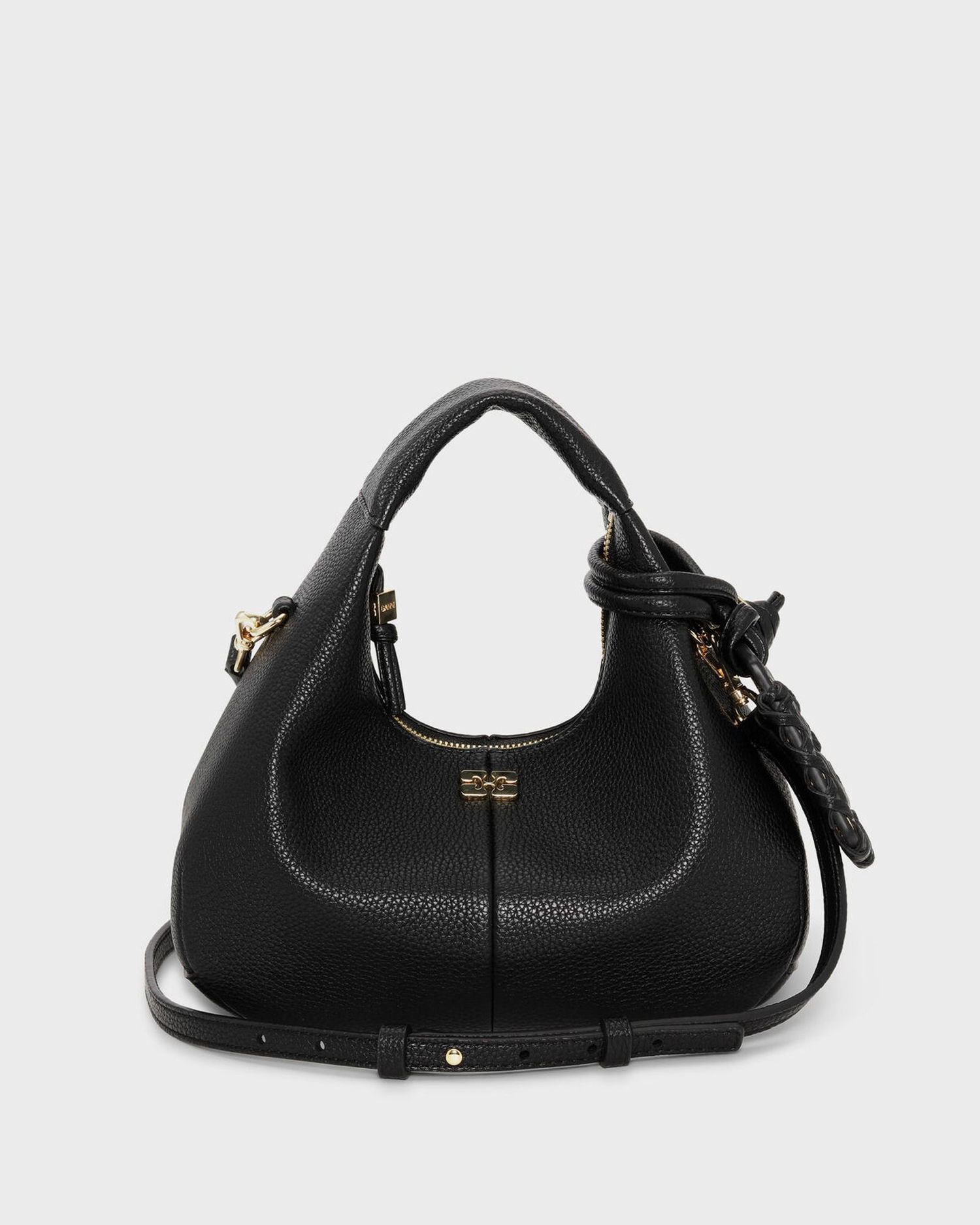 Дамска чанта GANNI Grained Leather Mini Hobo Bag Черно | A6976-099, 1