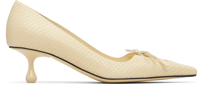 Кецове и обувки Jimmy Choo Scarlett 50 Embossed Scale-Effect Bow-Embellished Pointed-Toe Kitten Heels Бежово | SCARLETT 50