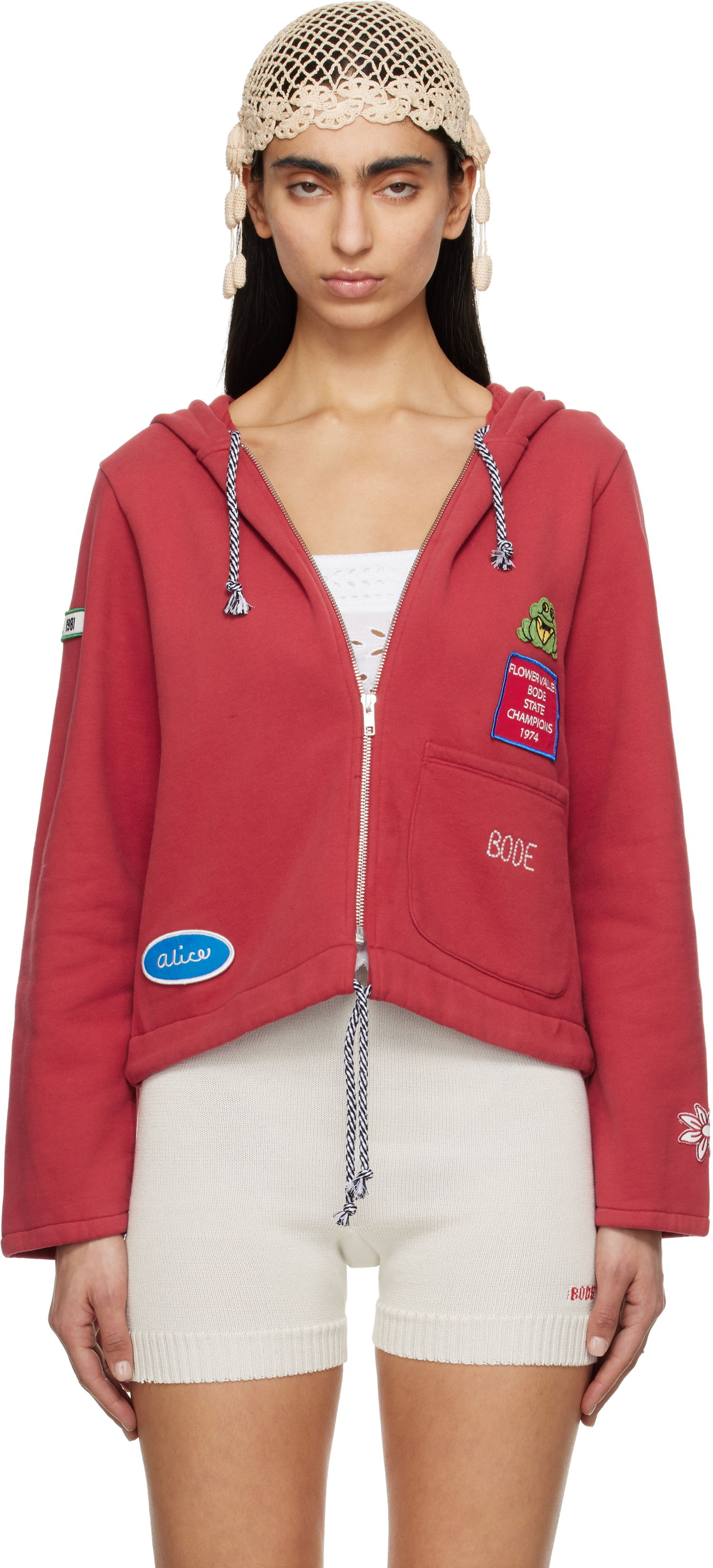 Суитчър Bode Bode Camper Cropped Zip Hoodie Червено | WRS25CS028, 0