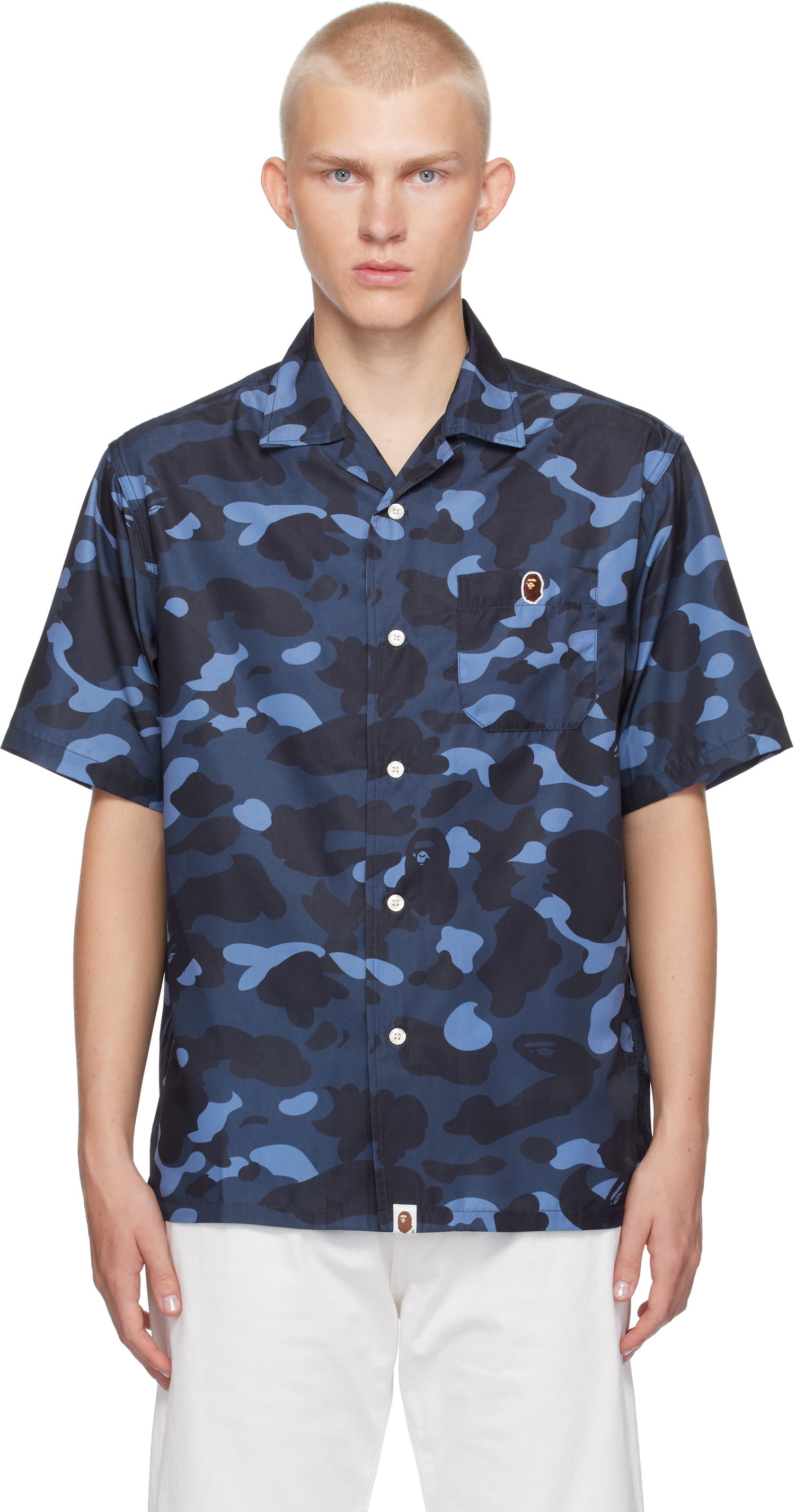 Риза BAPE Ape Head One Point Shirt Camo Тъмно синьо | 001SRK301001M, 0