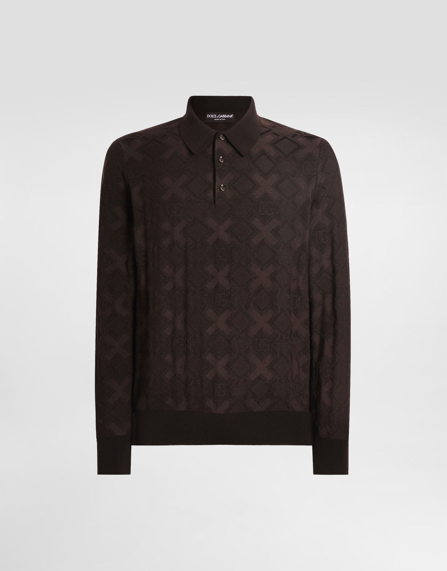Поло тениска Dolce & Gabbana Dolce & Gabbana Wool and Silk Long Sleeve Polo Shirt with Microdot Print Кафяво | GXZ25TJGMABM1213, 0