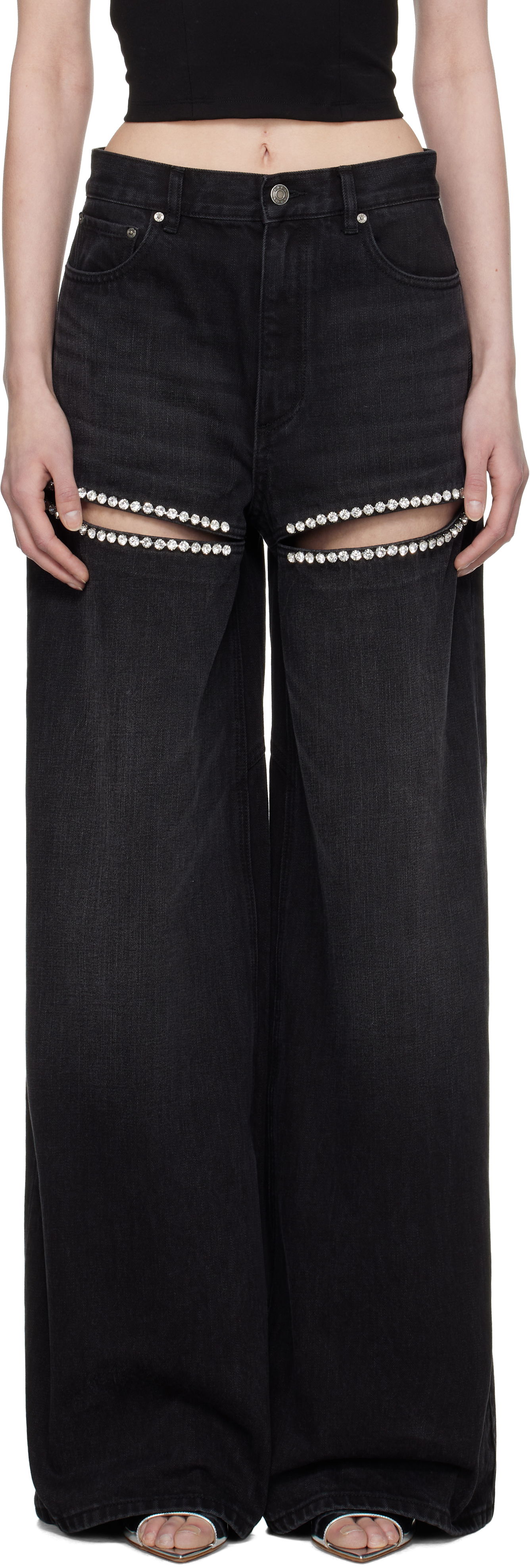 Дънки Area AREA Wide Leg Crystal Slit Jeans Черно | 0000P02333, 0