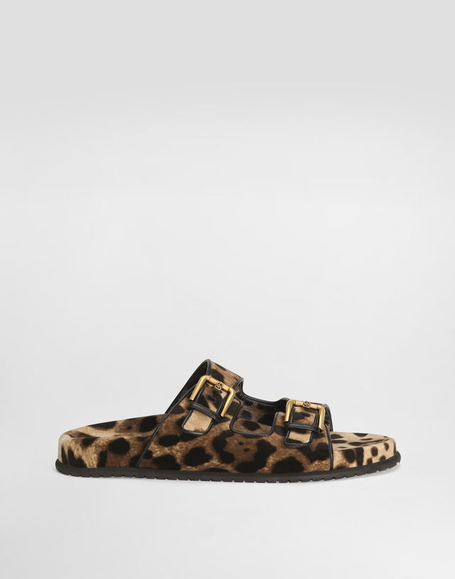 Dolce & Gabbana Velvet Animal Print Sliders