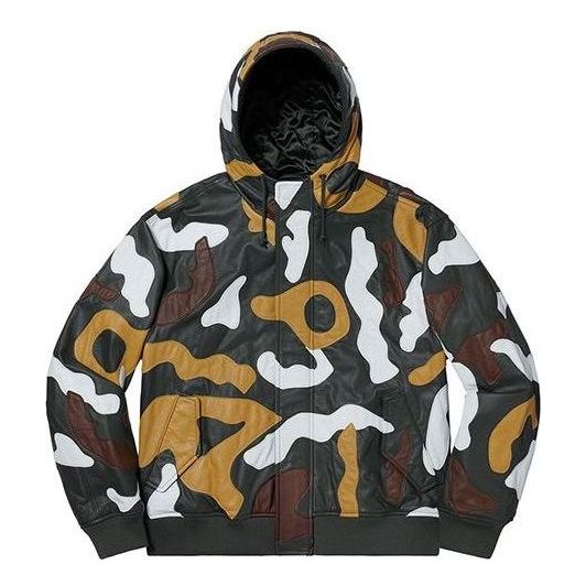 Яке бомбър Supreme Leather Hooded Camo Jacket Зелено | SUP-FW19-1025