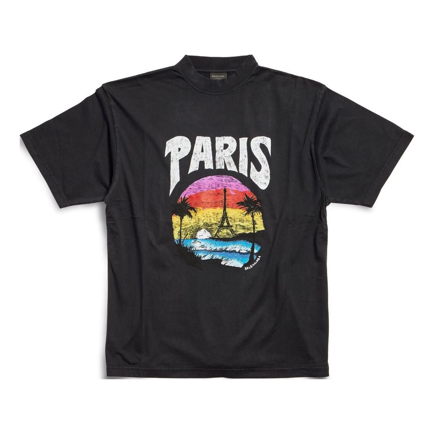 Тениска Balenciaga Tropical Graphic Medium Fit T-Shirt Черно | 764235TPVL91569, 0