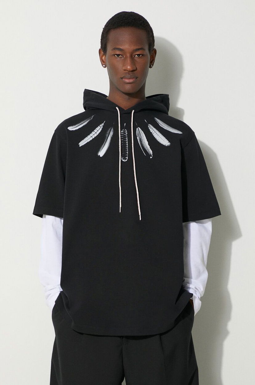 Суитчър Marcelo Burlon Collar Feathers Double Sleeves Hoodie Черно | CMAB044S24JER0021001