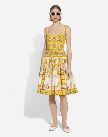Pокля Dolce & Gabbana Majolica Print Cotton Poplin Midi Corset Dress Жълто | F6ADLTHH5A0HG3TN, 1