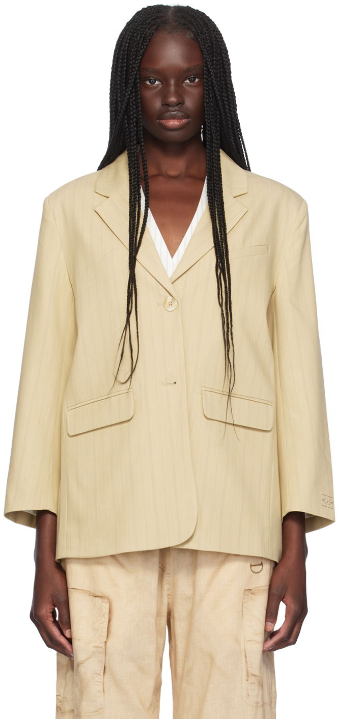Облекло GANNI Beige Stripe Suiting Boxy Blazer Бежово | F9254, 0