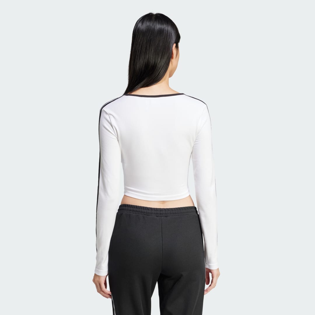 Съкратен топ adidas Performance Adicolor 3-Stripes Crop Long Sleeve Top Бяло | JD4625, 1