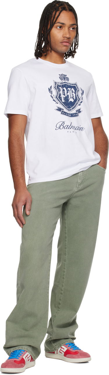 Тениска Balmain College Emblem Print Short-Sleeved T-shirt Бяло | FH0EG000GF33, 3