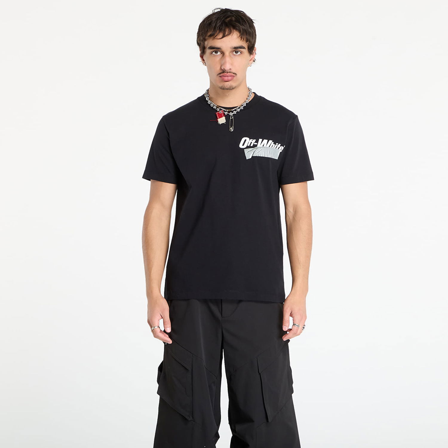 Тениска Off-White Off-White Cupid Tape Slim Fit Short Sleeve T-Shirt Черно | OMAA027F25JER00B1001, 0