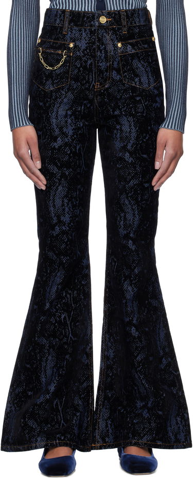 Дънки GANNI GANNI Goddi Snake Print Flare Jeans Синьо | J1612, 0