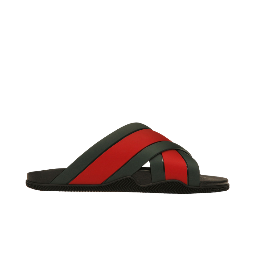 Кецове и обувки Gucci Web Slide Black Rubber Червено | 630326 J8700 8460