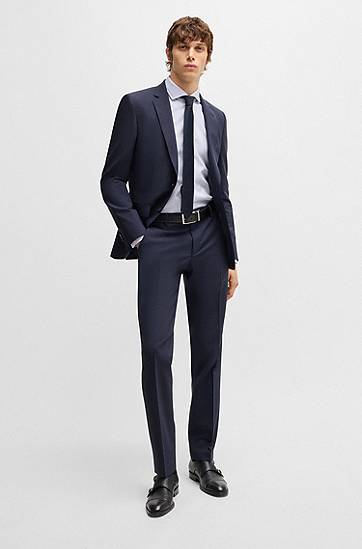 Риза BOSS Casual-Fit Patterned Cotton Shirt Синьо | 50533712, 1