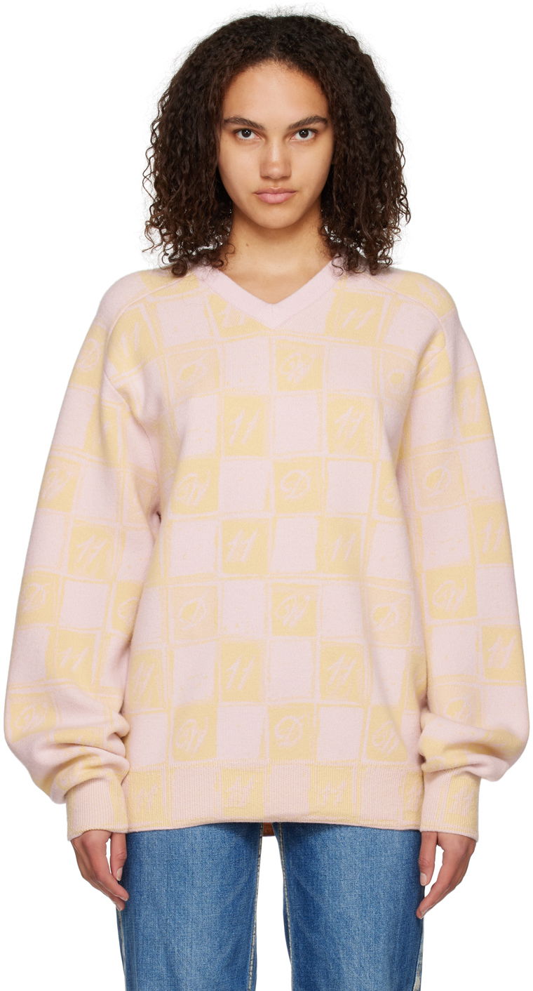 Пуловер We11done We11done Checkerboard V-Neck Sweater Розово | WD-KT3-22-639-U-YE, 0