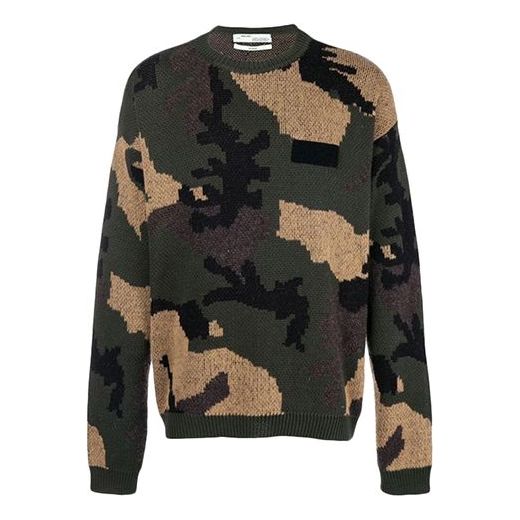 Пуловер Off-White Off-White Loose Camouflage Knit Sweater Зелено | OMHA056E18A350019900, 0