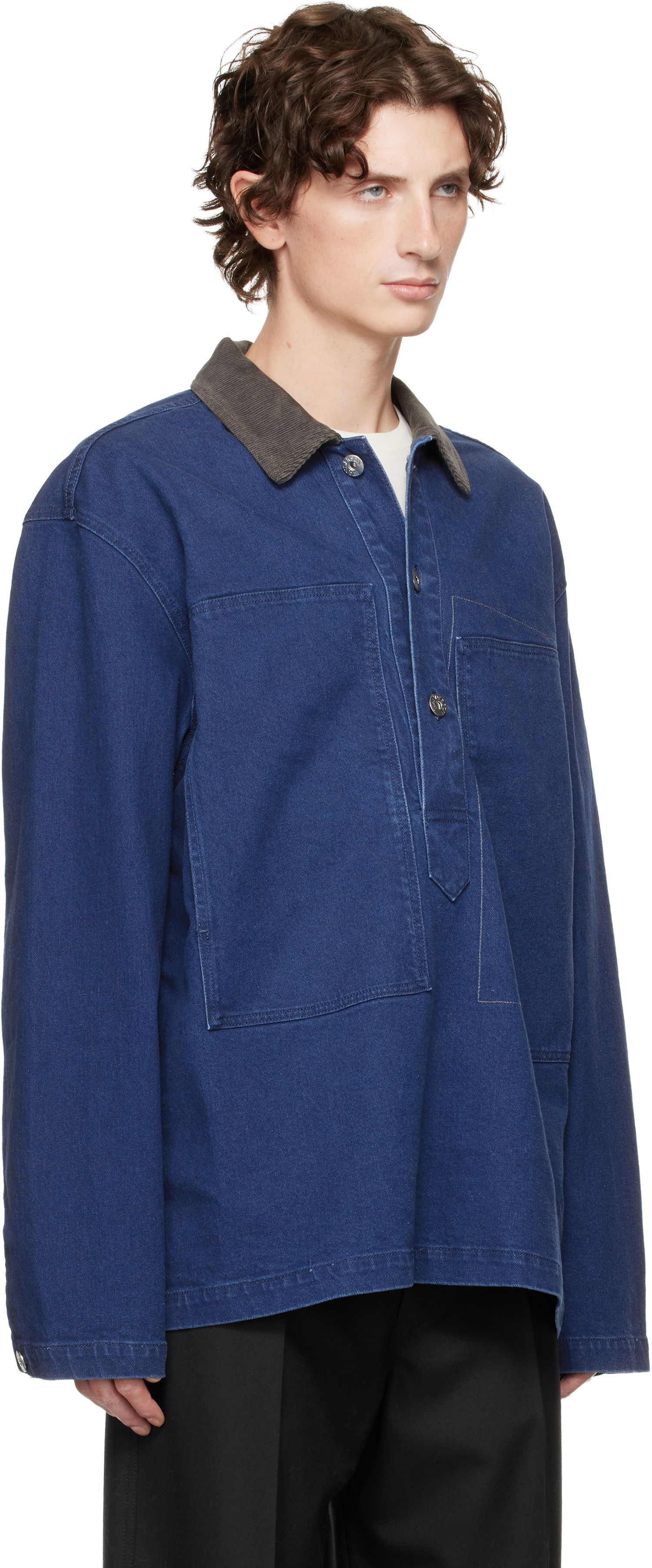 Поло тениска JW Anderson Denim Polo with Patch Pockets and Corduroy Collar Синьо | DS0014-PG1835, 1