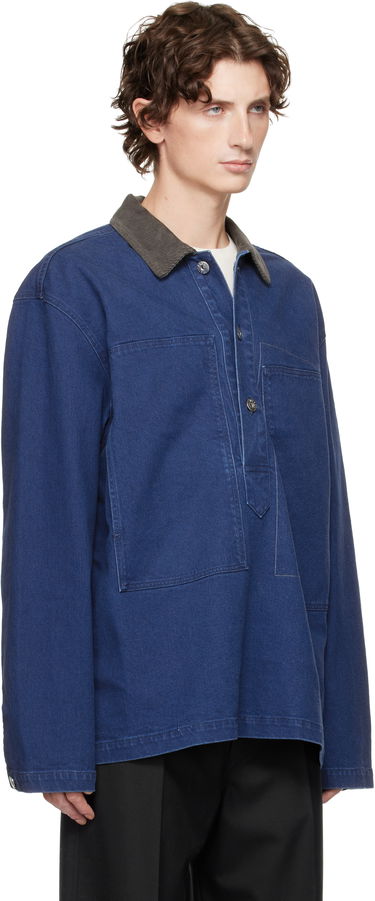 Поло тениска JW Anderson Denim Polo with Patch Pockets and Corduroy Collar Синьо | DS0014-PG1835, 1