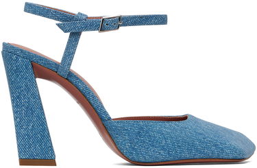 Кецове и обувки Amina Muaddi Suede Printed Denim Heels Синьо | CHARLOTTE PUMP BLOCK PRINTED, 0