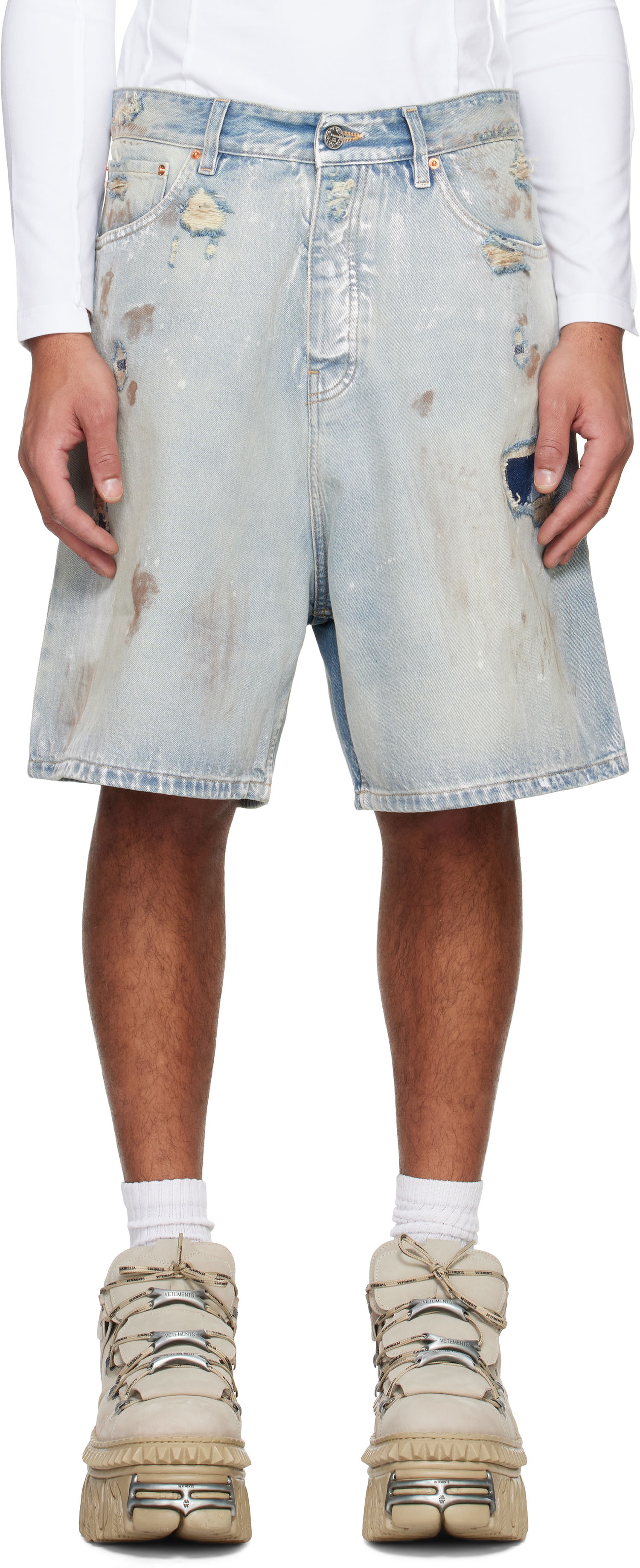Къси панталони VETEMENTS Trashed Denim Shorts Синьо | UA66SS530L, 0