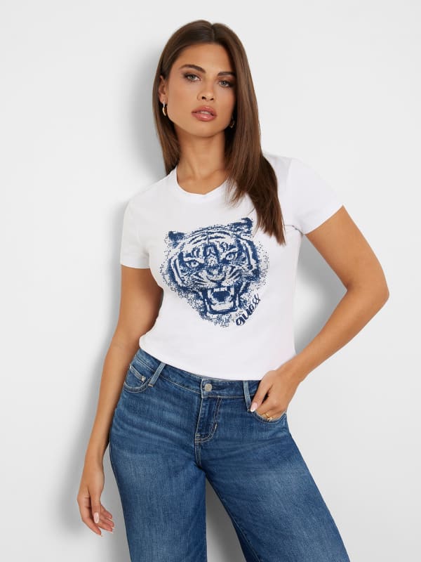 Тениска GUESS Front Print Stretch T-Shirt Бяло | W4PI98J1305