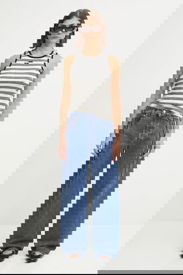 Потник GANNI GANNI Women's Striped Soft Cotton Rib Tank Top Бяло | T4144, 4