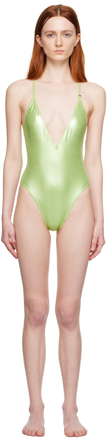 Бански The Attico The Attico V-Neck One-Piece Swimsuit Зелено | 233WBB71 PA32, 0