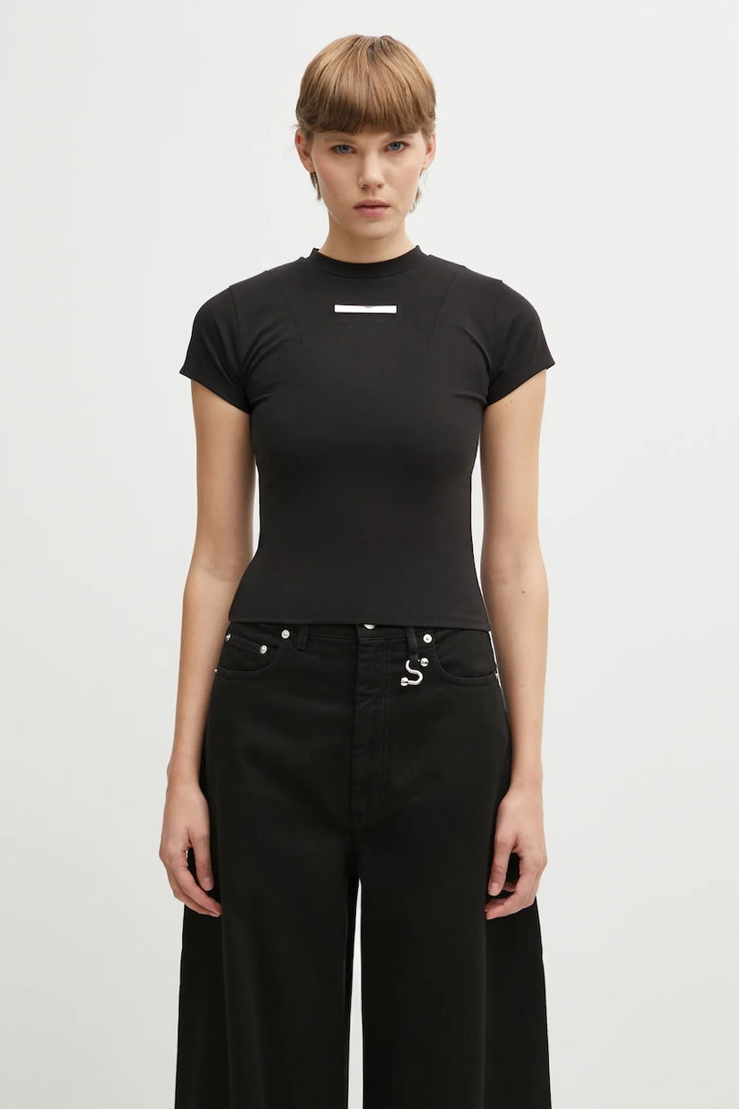 Тениска HELIOT EMIL Heliot Emil Mock Neck T-Shirt Черно | AW25.W.13.087.BLK01