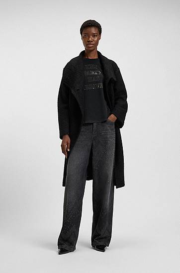 Тениска BOSS Cotton-jersey T-shirt with 'The Party Has Arrived' Artwork Черно | 50549195, 1