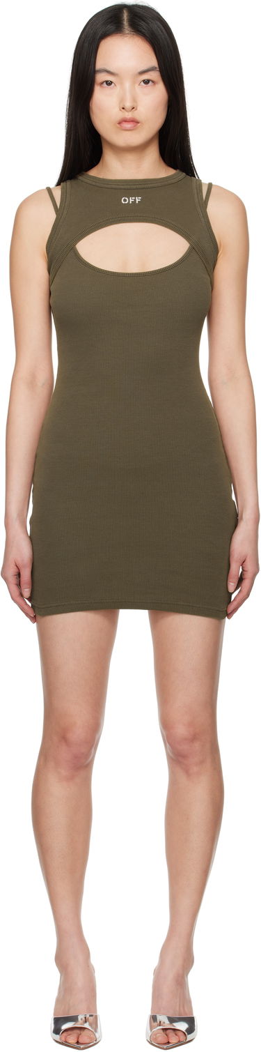Pокля Off-White Off-White Stamp Ribbed Cut-Out Minidress Зелено | OWDB496S25JER0025401, 0